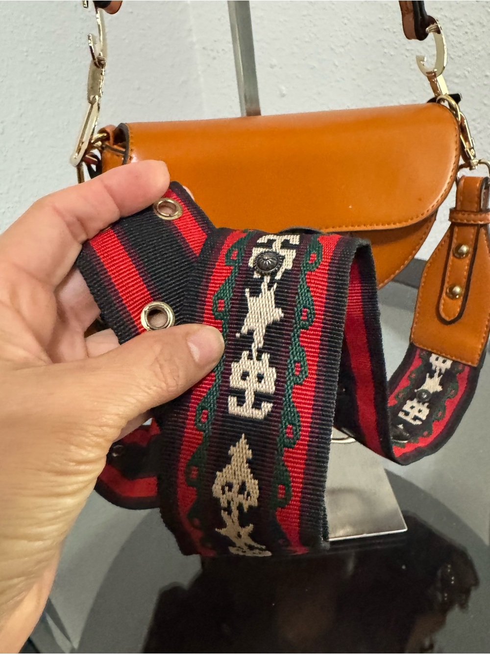 Curved Saddle Shoulder Bag in Cognac Brown - Picture 9 of 12